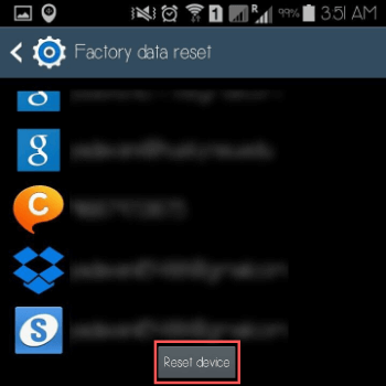 reset device setting android